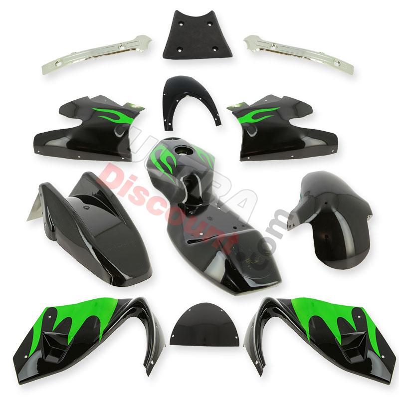 Carenado minimotos 47-49cc (Negro-Verde), Recambios minimotos
