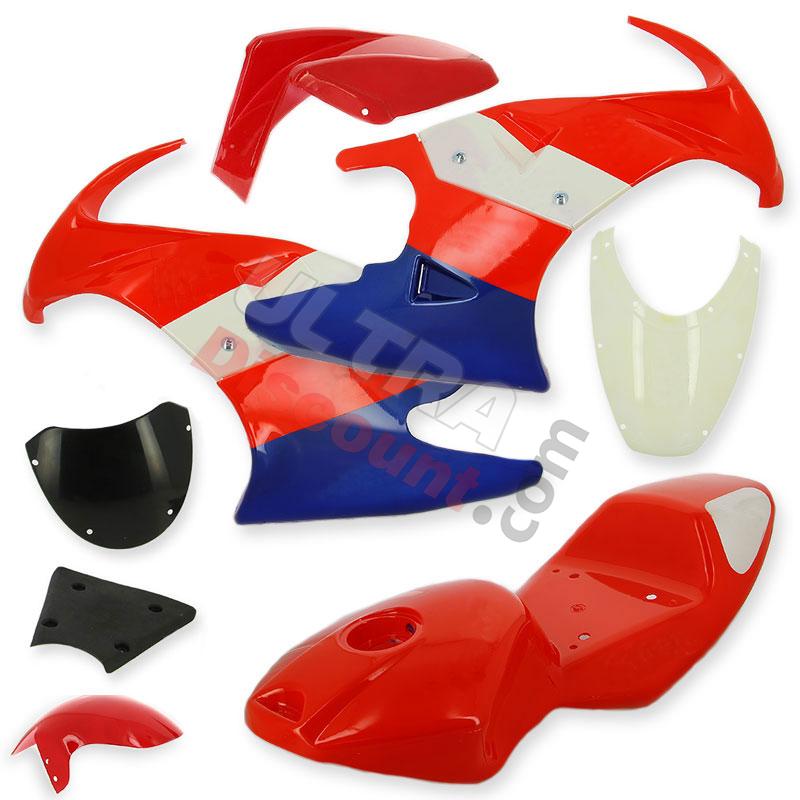 Carenado minimotos 47 49cc (Rojo-Azul-Blanco), Recambios minimotos