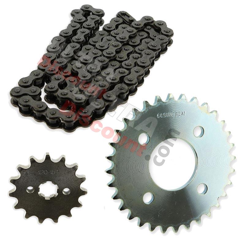 Kit de transmisión cadena + piñón + corona para Skymax ST125-6-6A, Recambios Dax Skymax Kit de transmisión cadena + piñón + corona para Skymax ST125-6-6A, Recambios Dax Skymax