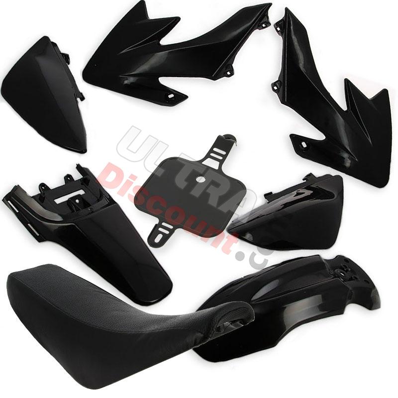 Carenado Negro adaptable en Pit Bikes CRZ + sillín, Recambios para Pit Bike