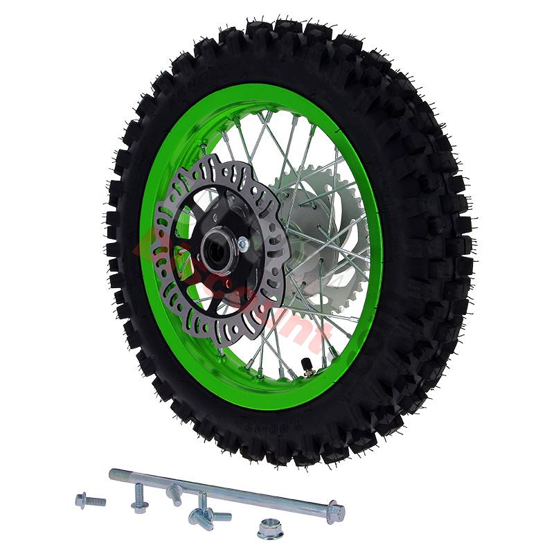 Rueda trasera 12'' VERDE Pit bike AGB27 (tacos 12mm), Recambios para Pit Bike
