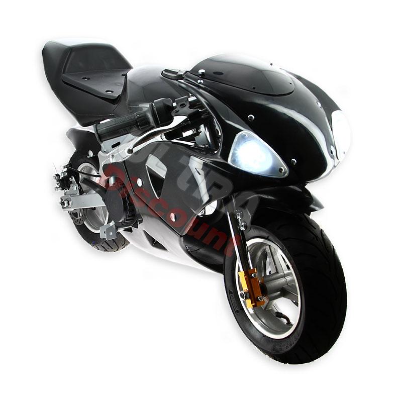 Pocket Bike 49cc negro con óptica frontal, Recambios minimotos Pocket Bike 49cc negro con óptica frontal, Recambios minimotos