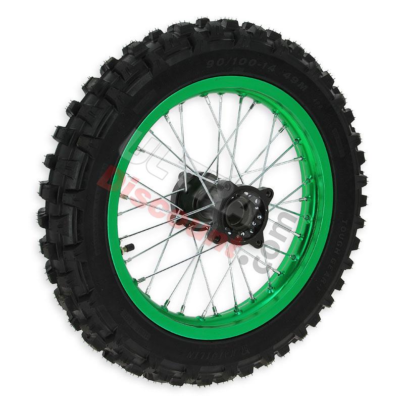Rueda trasera Pit bike AGB30 14'' completa VERDE, Recambios para Pit Bike