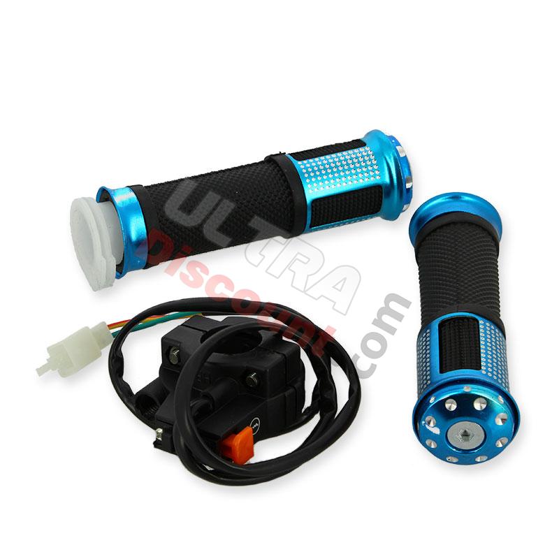 Manijas tuning + botón stop integrado azul para minimoto Supermot, Piezas minimoto Supermoto