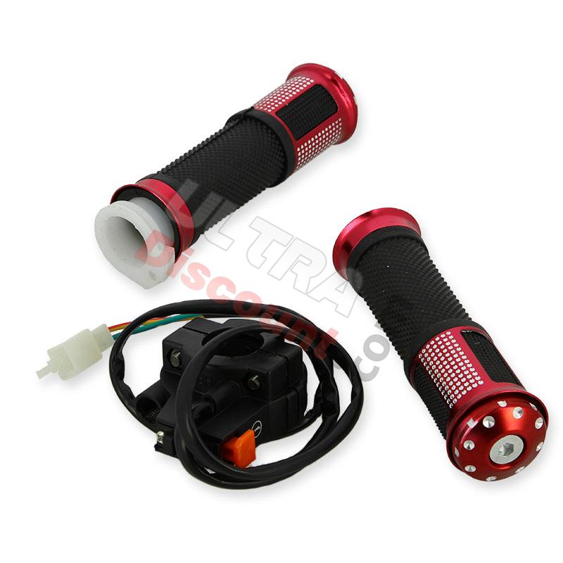 Manijas tuning + botón stop integrado Rojo para minimoto Replica R1, Recambio Pocket réplica R1