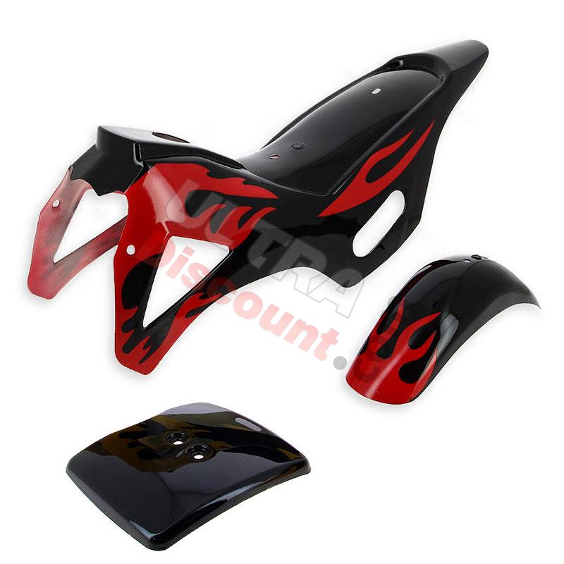 Carenado mini cross NEGRO- ROJO (tipo 1), Piezas minimoto cross