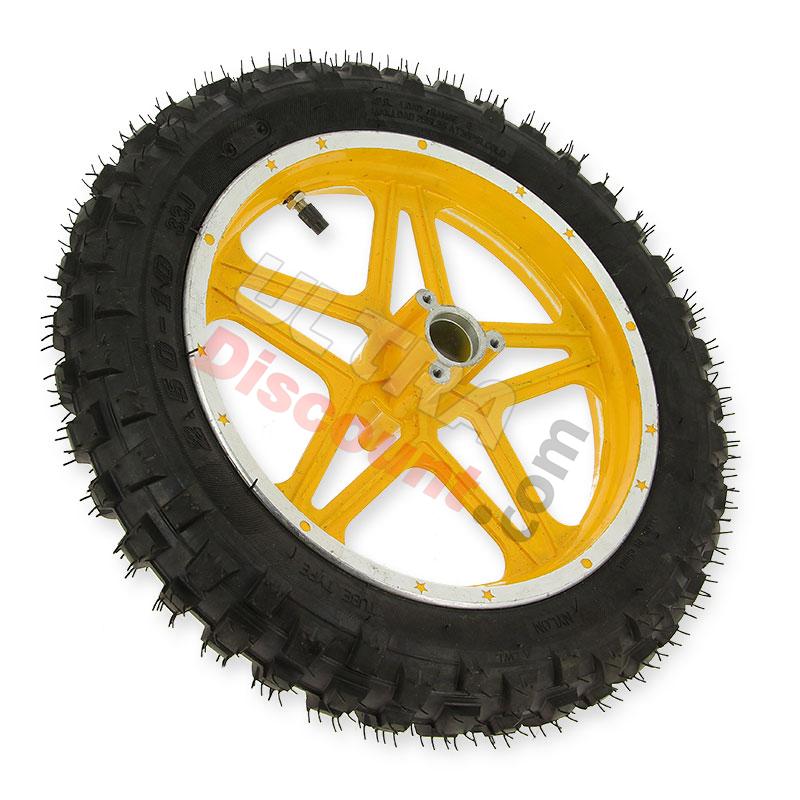 Rueda trasera completa amarillo para mini cross (10'', tipo 1 ), Piezas minimoto cross
