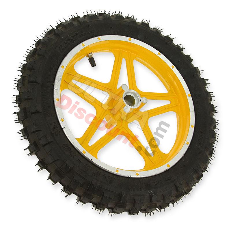 Rueda delantera completa amarillo para mini cross (10'', tipo 1 ), Piezas minimoto cross